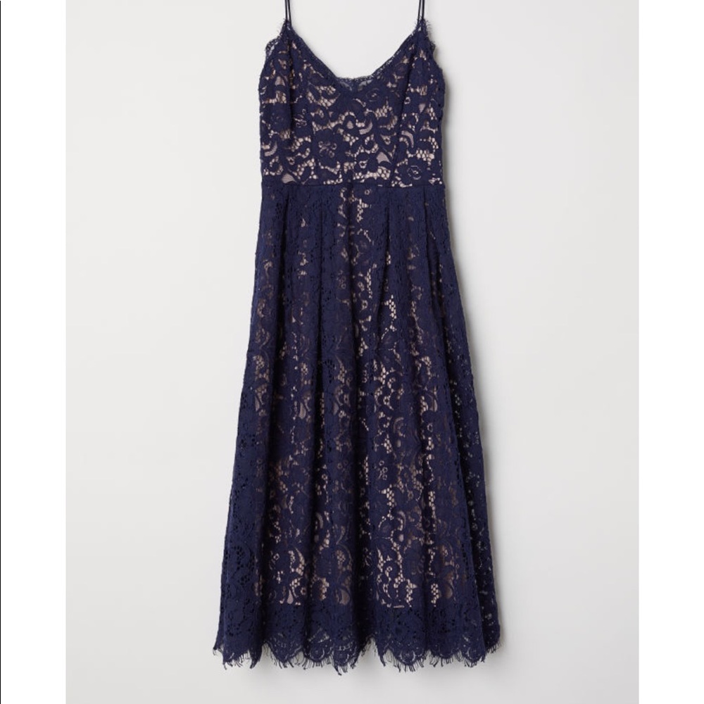 H&M premium quality navy lace midi dress. Size 6